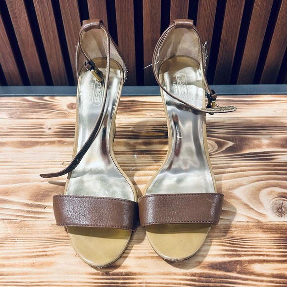 Coach Brown - Gold Wedge Sandals - Picture 2 of 7